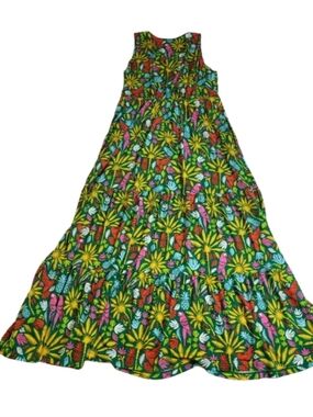 Boden Sylvia Jersey Maxi Dress Green Tropical Paradise Bright Vacation Size 8R